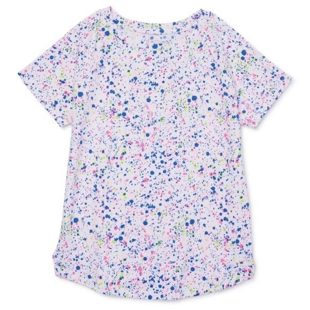 Athletic Works Girls Active Short Sleeve Tee Medium 7-8 New with Tags Splatter